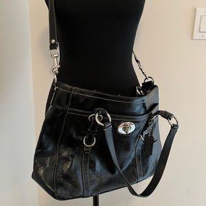 Coach Black Leather Zippered Tote Bag